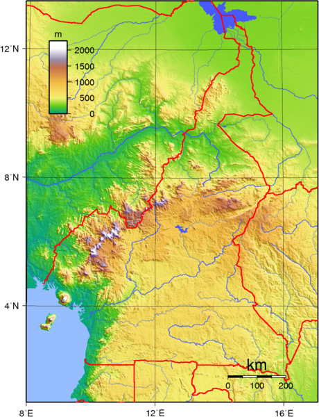 Landkarte, Relief, Topographie, Kamerun